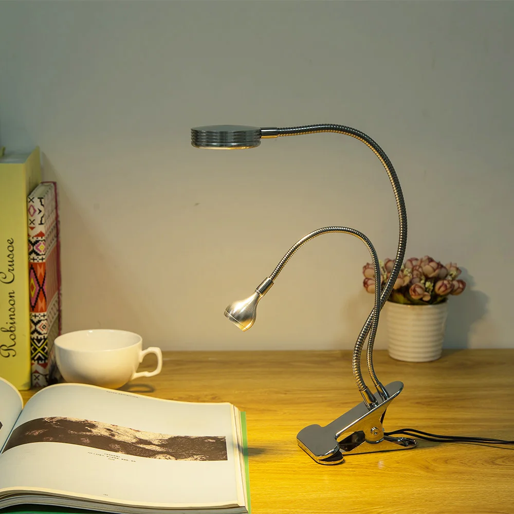 

LED Reading Lamp Dual Arms 2 LEDs With Clip Flexible Book Sheet Music Stand Reading Light Student Dormitory Lights