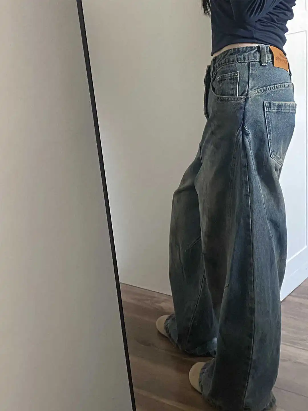 

Женские винтажные синие рваные джинсы Y2k Boyfriend, мешковатые джинсовые брюки в стиле Харадзюку, японский стиль 2000-х годов, джинсы большого размера, длинные брюки, одежда