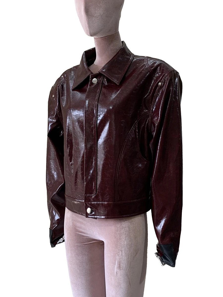 Весенне-осенняя крутая короткая блестящая светоотражающая куртка большого размера из искусственной кожи, женские подплечники, роскошная дизайнерская эмо-европейская одежда