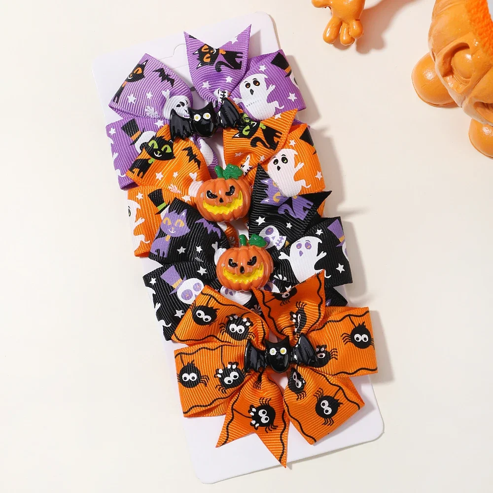 4 teile/satz Halloween Cheer Bow Haars pange für Kinder lustige Kürbis Haarnadel Band Bowknot Haars pange Mädchen Kopf bedeckung Haar Zubehör – Detail 21