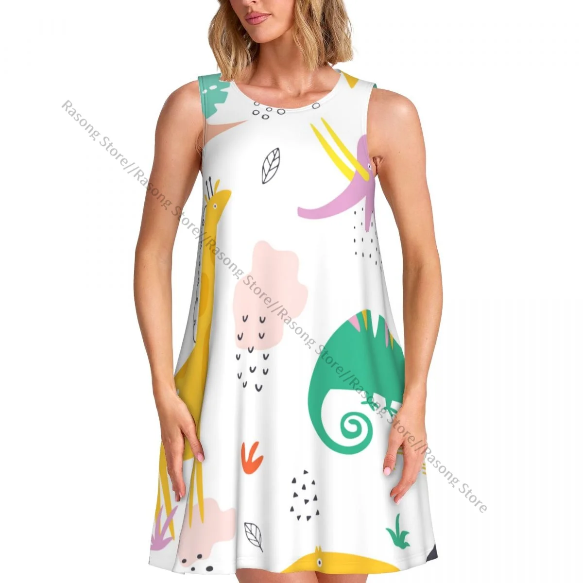 Vestido de mujer con animales exóticos coloridos, camiseta informal de verano, vestido sin mangas para cubrir la playa