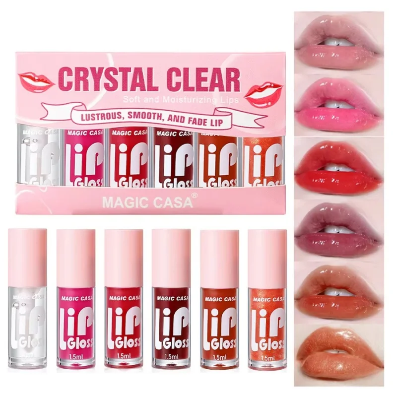 6-Pack Set Mirror Lip Gloss Moisturizing Lasting Pudding Lip Gloss Hydrating Waterproof Glossy Lip Gloss Makeup Lip Cosmetics