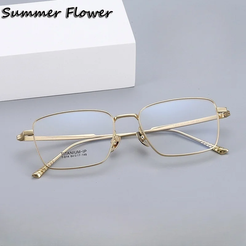 

54mm Gentlemen Eyewear Men Pure Titanium Optical Frame for Man Myopia Gafas Ultra Light Gold Square Glasses Frame