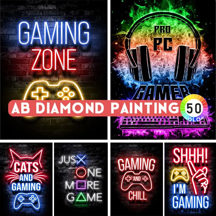 AB Drill Sleep Game Repeat Gaming DIY 5D Diamond Painting Gamer Full Square Mosaic Embroidery Rhinestone Pictures Playroom Decor