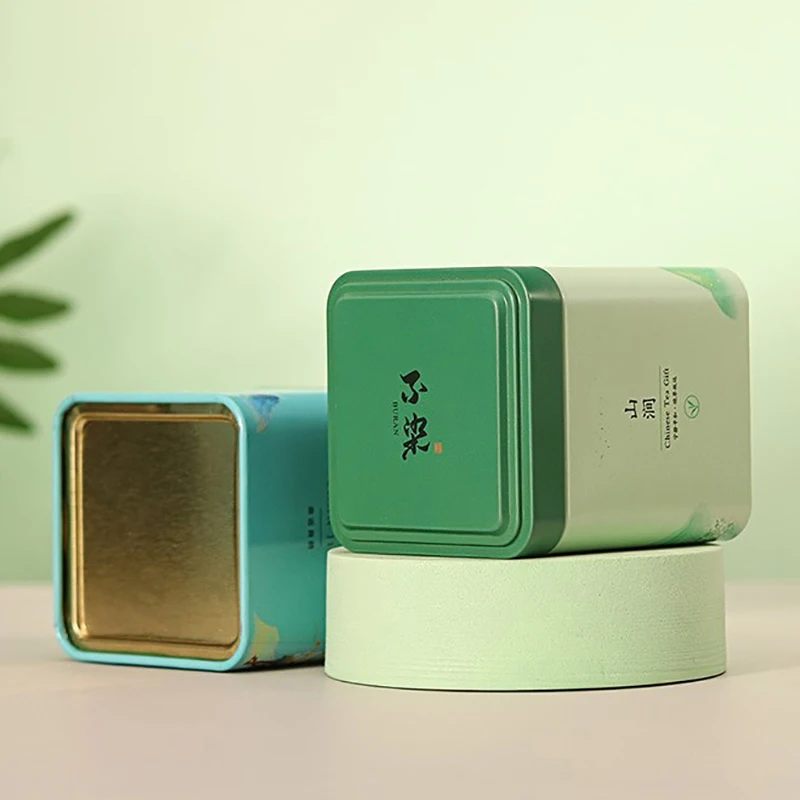 1PC Mini Square Tinplate Storage Box Creative Portable Sealed Tea Caddy Small Coffee Jar Container Cans Spices Storage Boxes