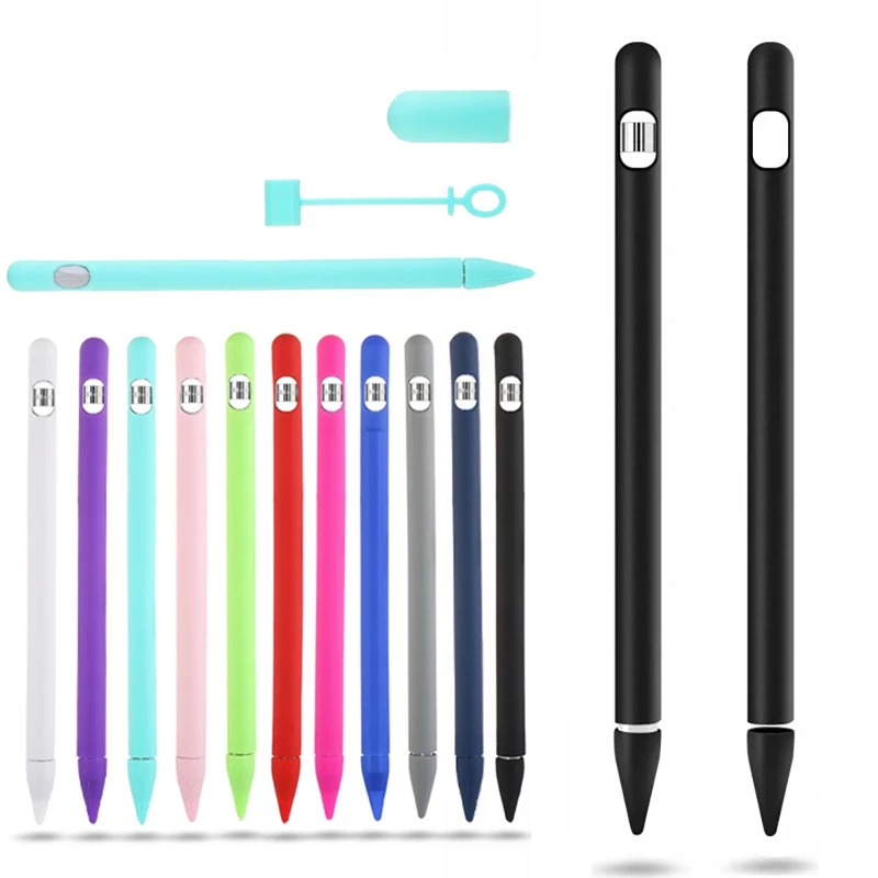 

4 In 1 Solid Color Soft Silicone Cover For Apple Pencil 1 Case For Tablet Touch Pen Stylus Protective Sleeve Shell Accessories