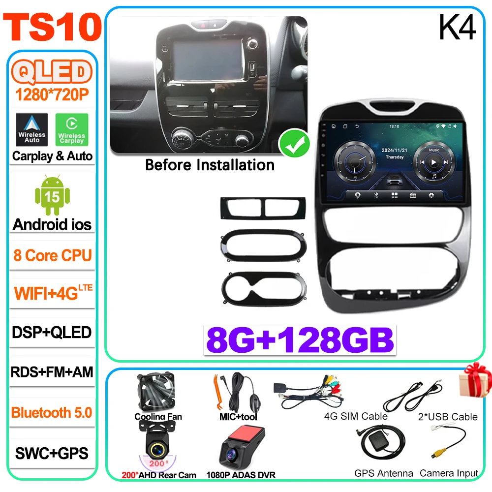Android 16 autoradio Carplay voor Renault Clio 4 2012 2013 2014 2015 2016 2017 2018 speler autoradio touchscreen spiegeling