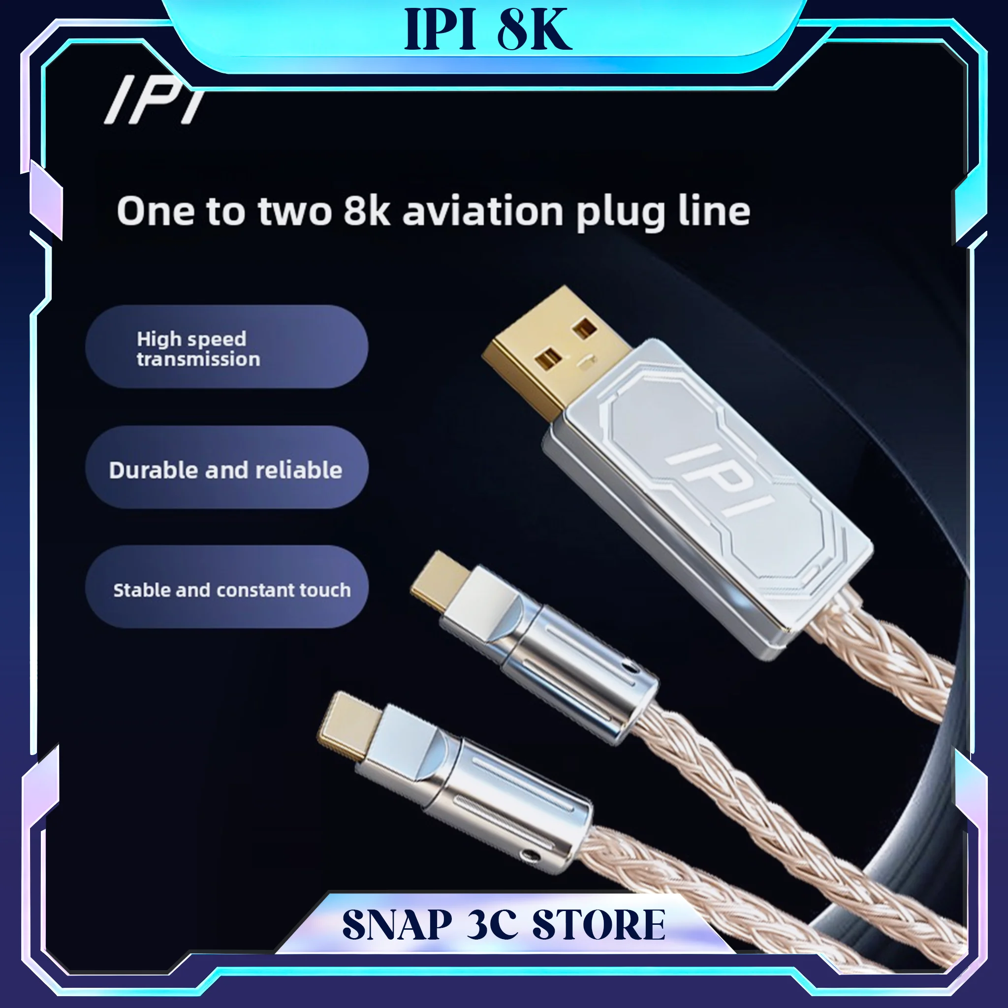 IPI Aviator Cable 1-to-2 Splitter for Magnetic Axis Keyboard Gaming Mouse 8K Polling Rate Aluminum Alloy USB C Coiled Cable