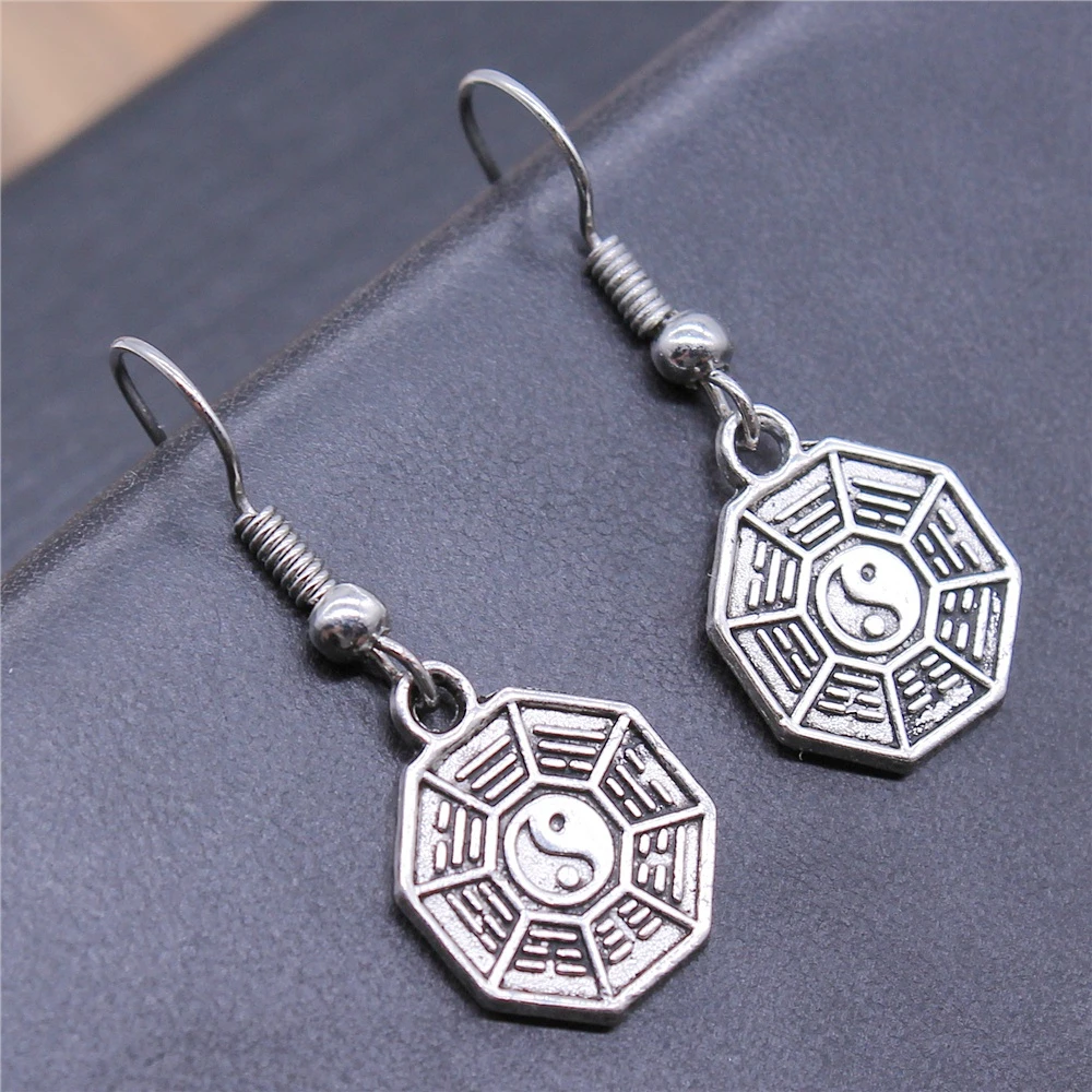 Vintage Antique Silver Color 16x13mm Tai Chi Ying Yang Charms Drop Earrings Dangle Earrings Women Party Gift Jewelry Handcrafts