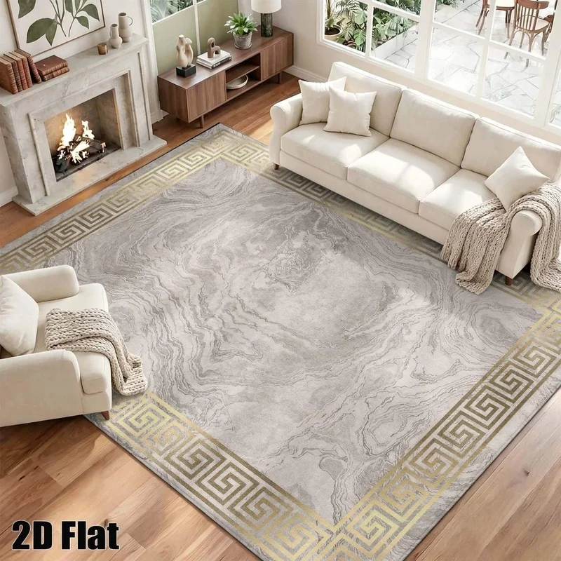 1Pc Luxury European Marble Pattern Carpet, Machine Washable, Personalized Decoration, Essential for Luxury Home, Suitable for Living Room, Bedroom, Entryway, Office, Corridor and Other Areas