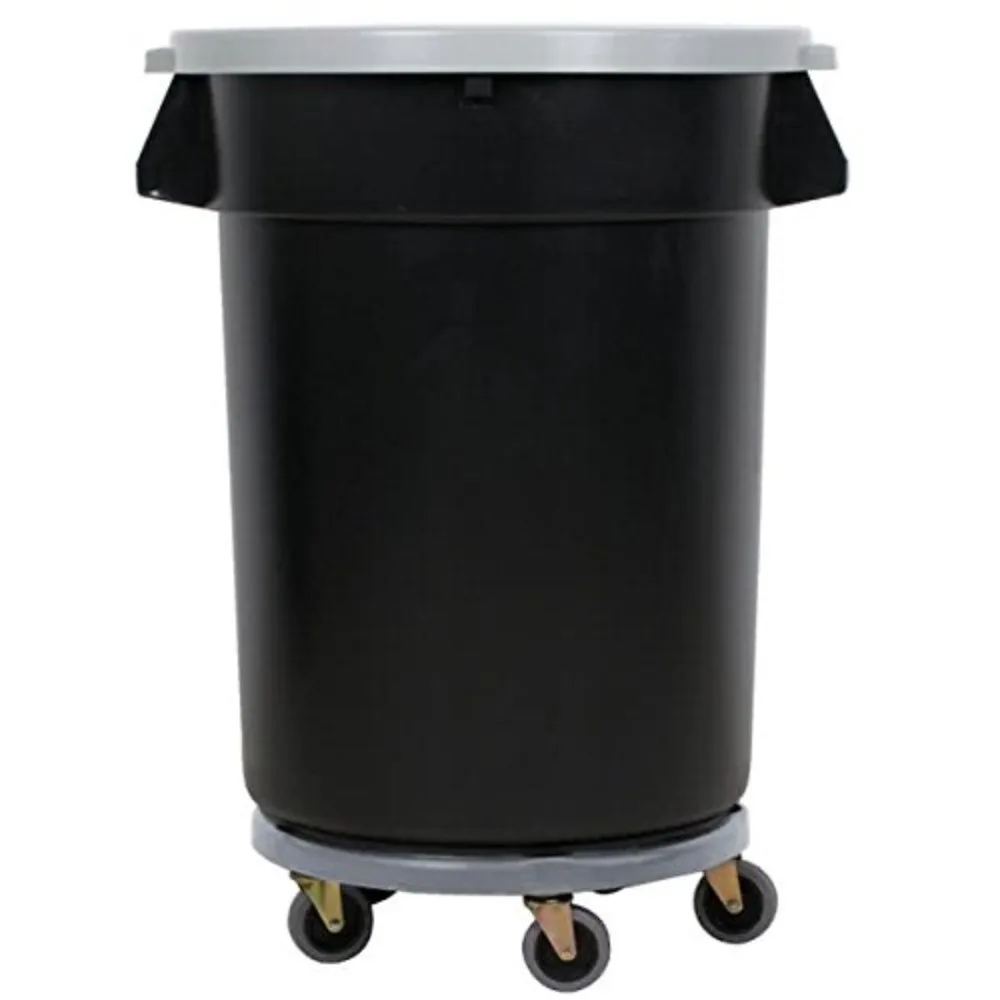 

32 Gallon Gray/Black Trash Can, Lid, and Dolly Kit