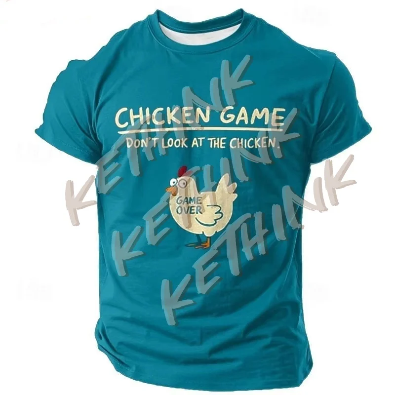

3D Printed Game Chicken T Shirt For Men Fun Colorful Pattern T-Shirts Summer Round Neck Kids Short Sleeve Tees Fashion Tops