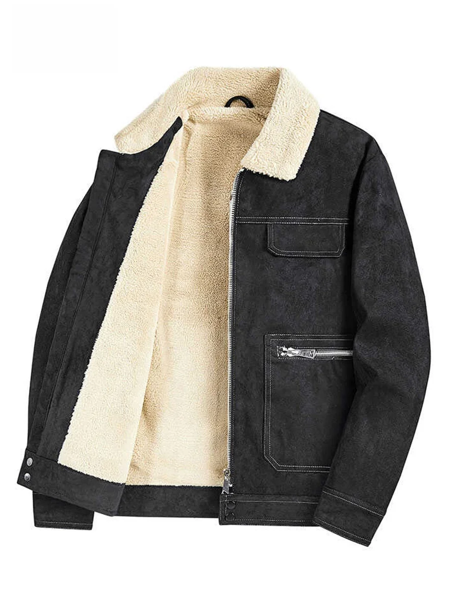 

Men's Thiened Fce Lined Suede Jaet Winter Coat Zipper Closure Casual Faion Urban Sle Long Sve Zipper ket