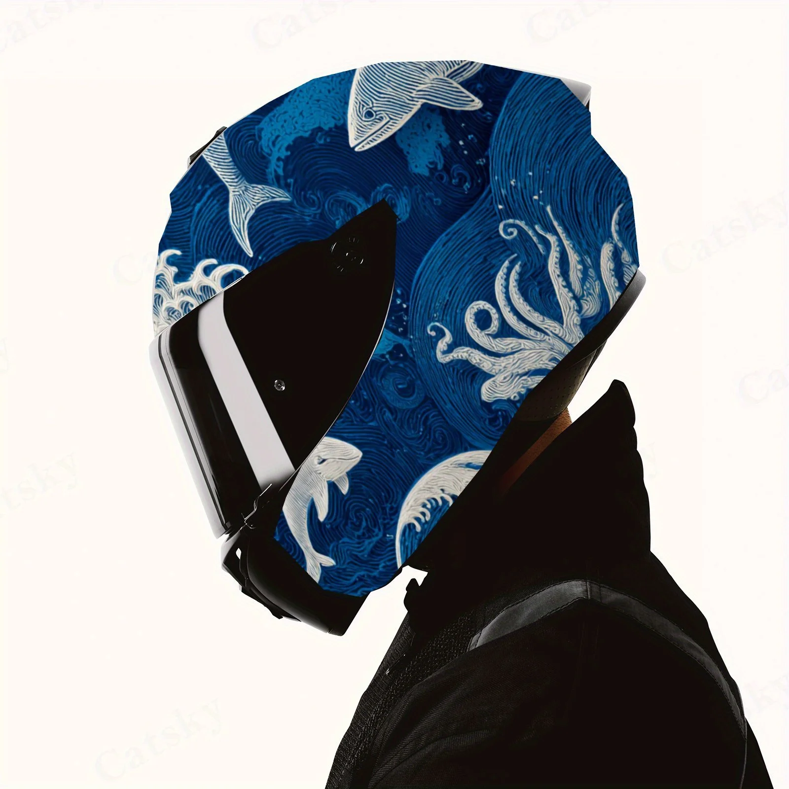 Fantasy ocean world and magical dolphins motorcycle vinyl wraps helmet decal,self-adhesive waterproof helmet decoration,universa