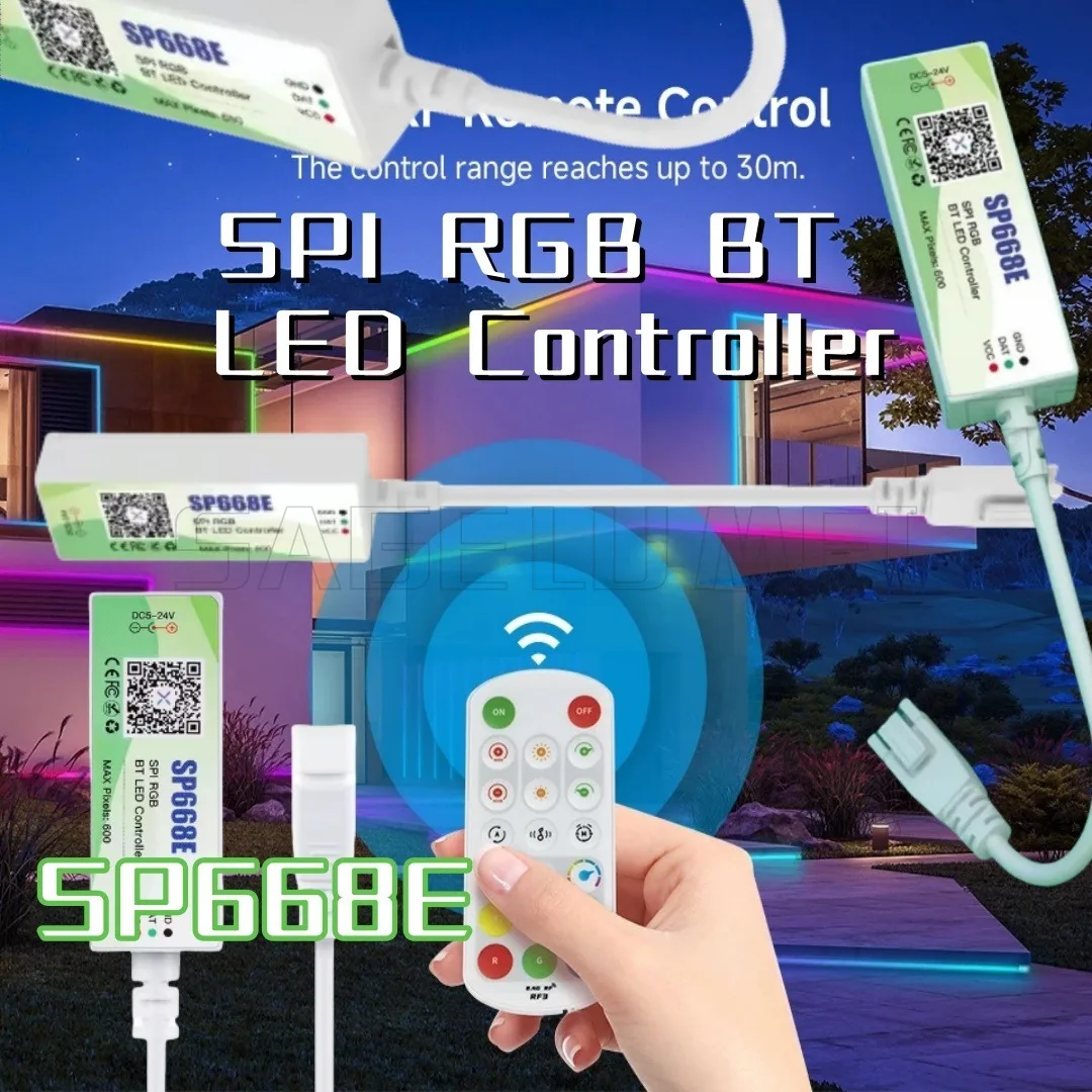 

SP668E WS2811 WS2812B RGB LED Controller APP 2.4G Remote Control RGBIC Music DIY Dynamic Effect RGBIC chip Light Strip DC 5-24V
