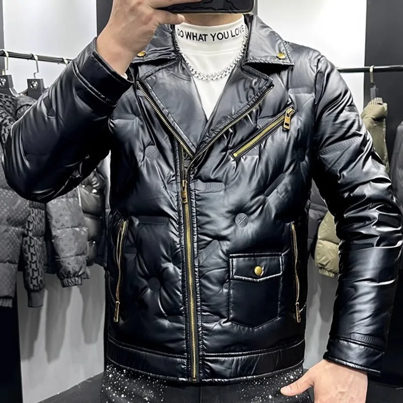 2024 Tailored Collar Shinny Down Solid Color Coat Men Winter Long Sleevel Jacket Kurtka Zimowa Jacket Men Top Quality DownJacket