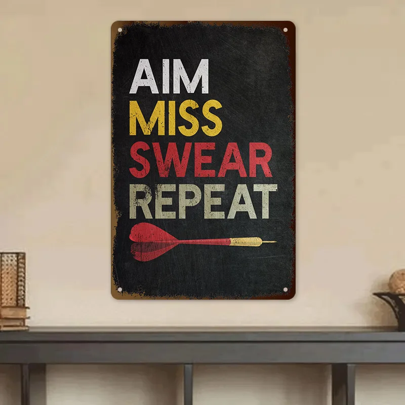 (Pintura en Lámina 2D) Letrero Metálico de Dardos Divertidos Impreso en 2D, con el Diseño 'Aim Lady's Oath Revisited', Arte de Pared