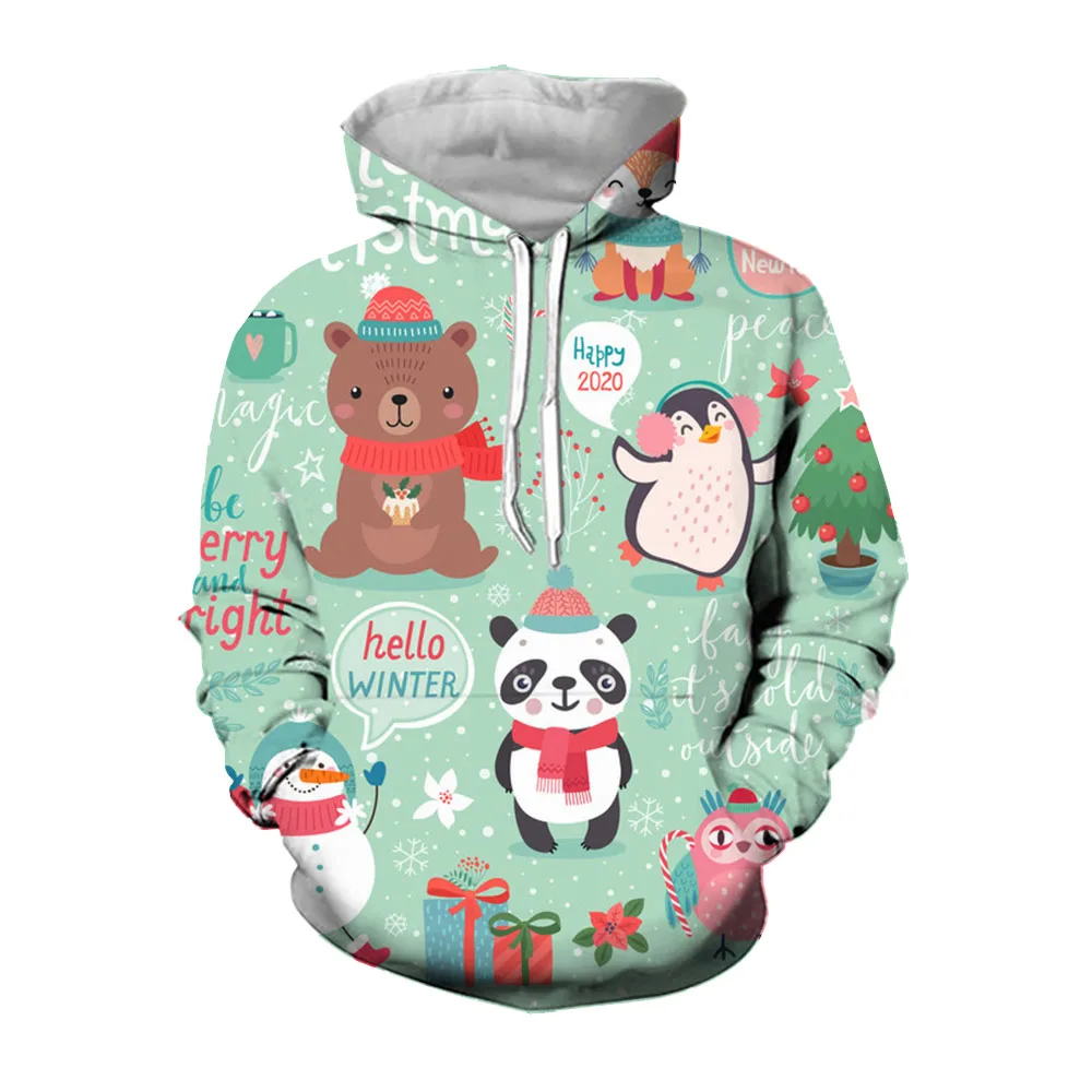 Jumeast 3D Santa Animal Elk Printed Men Hoodies Casual Cartoon Panda Graphic Hoodie Harajuku Fashion Christmas Festival Clothing