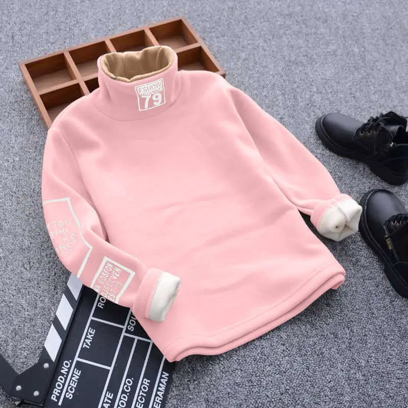 Boys Plus Velvet Bottoming Shirt 2023 Autumn Winter Clothes 4-12 years old Big Kids Long-Sleeve Warm Turtleneck Sweater