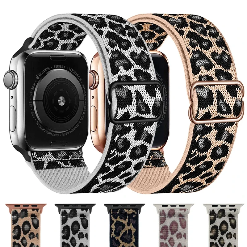 Fashion Leopard Print Nylon Adjustable Strap For Iwatch Band 42mm 46mm 49 45 44 42 41 40 38 For Iwatch Series Ultra 10 9 8 7 SE