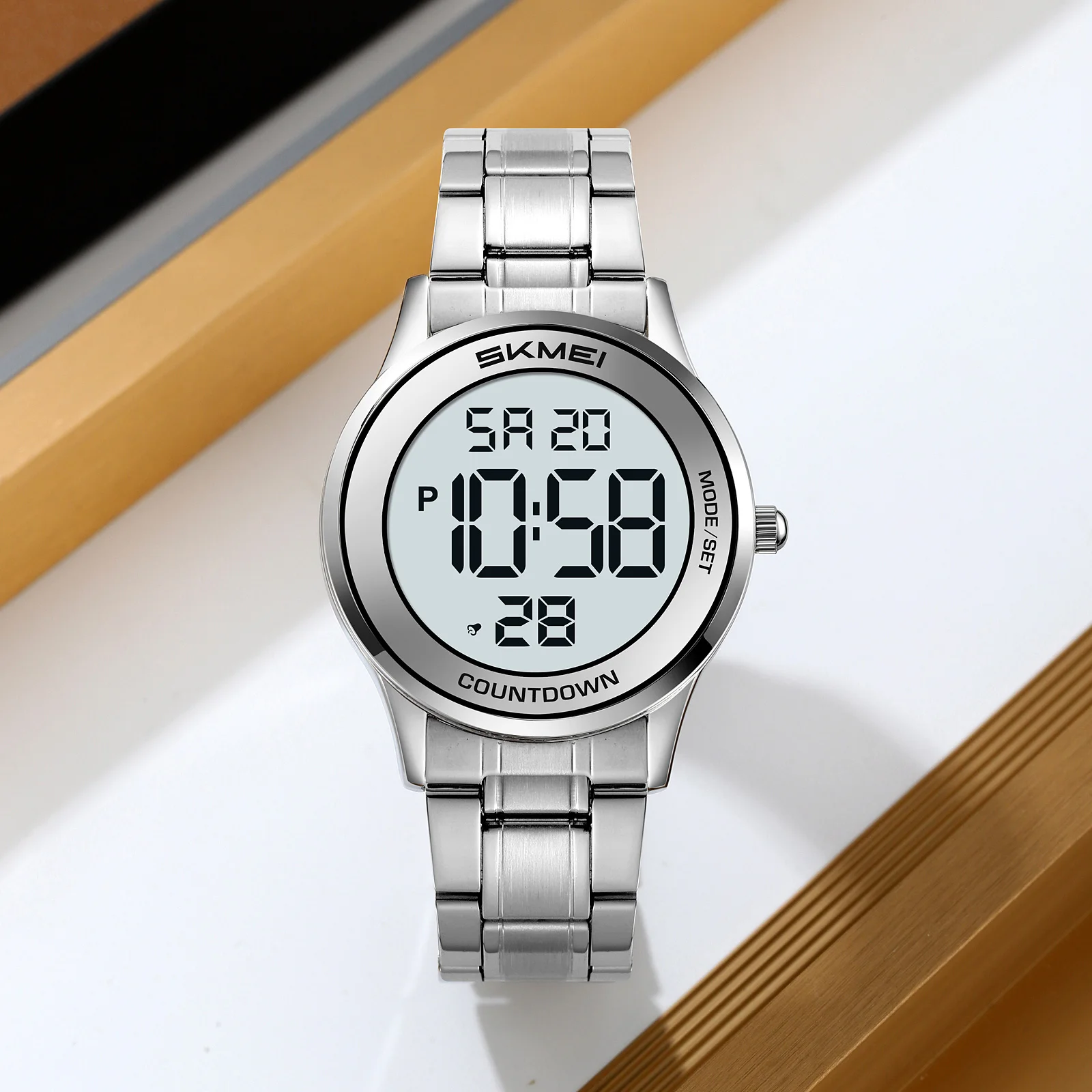 SKMEI 2425 Digital Electric Wristwatch Fashion Clock 30M Waterproof EL Light Alarm Stopwatch Stainless Steel Countdown Timer