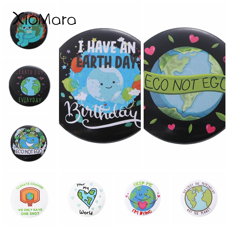 Earth Day Tinplate Soft Button Pin Eco Not Ego Care Of Our Earth Mother Brooches For Bags Jewelry Gift Lapel Badge Jewelry Gifts