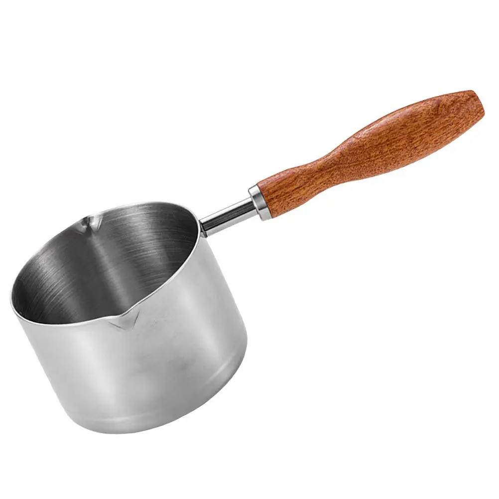 Cacerola Multifuncional Pequeña de Acero Inoxidable con Mango de Madera, Olla para Calentar Leche, Queso, Salsas y Freír
