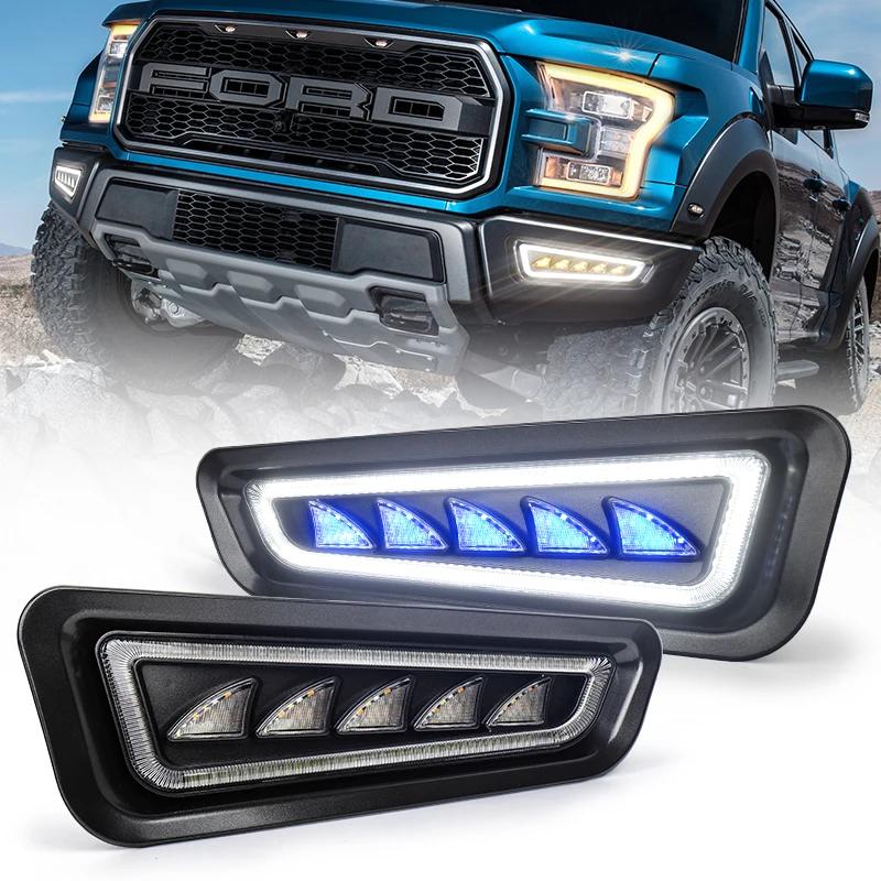 MOVOTOR  Auto Parts 12V Triple Color LED Driving Light With DRL Turn Signal Fog Lamp for Ford Raptor Accessories