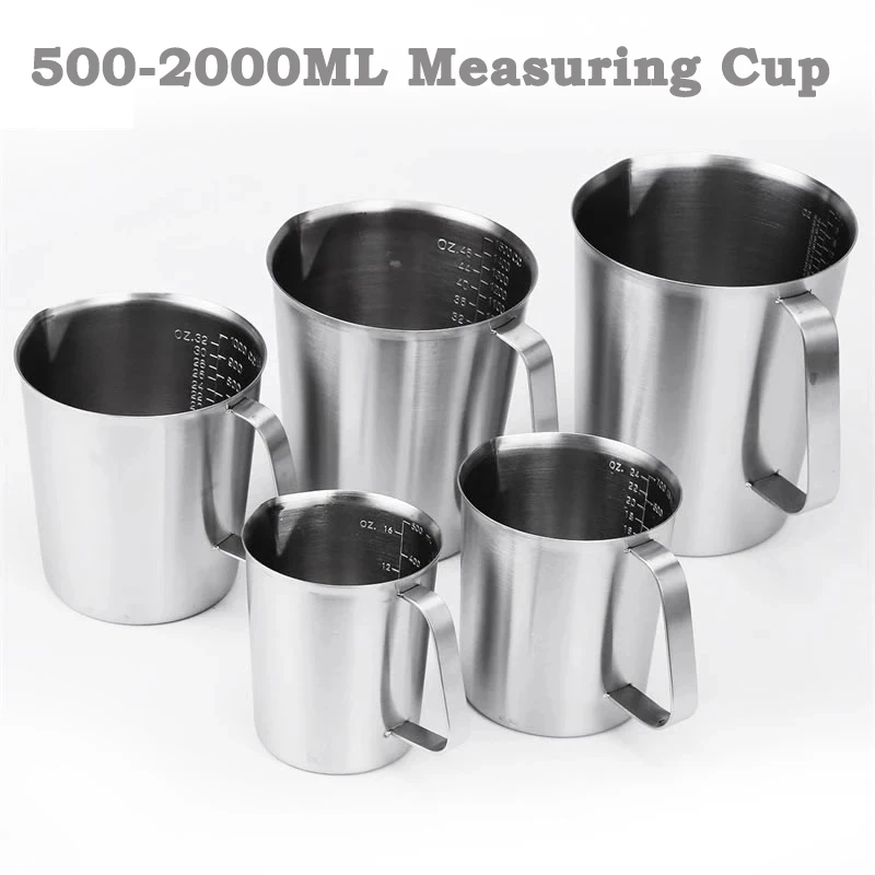 1Pcs 500ML 1000ML 2000ML Thickened 304 Stainless Steel Measuring Cup With Scale Household Supplies Kitchen Baking Tools