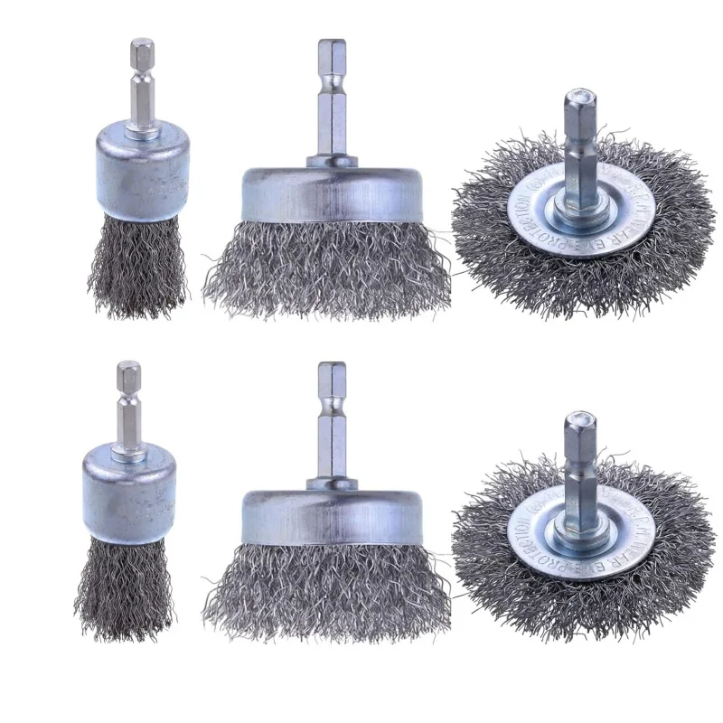 

Rocaris 6 Pack of Carbon Steel Wire Wheels and Brush Set,Belt 1/4 Inch Hex Shank,Used for removing rust corrosion、Corrosion and
