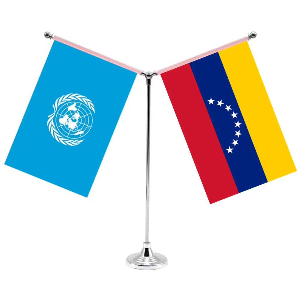 14x21cm Mini Venezuela Flag Office Decoration With Two Flags Of The United Nations And Venezuela