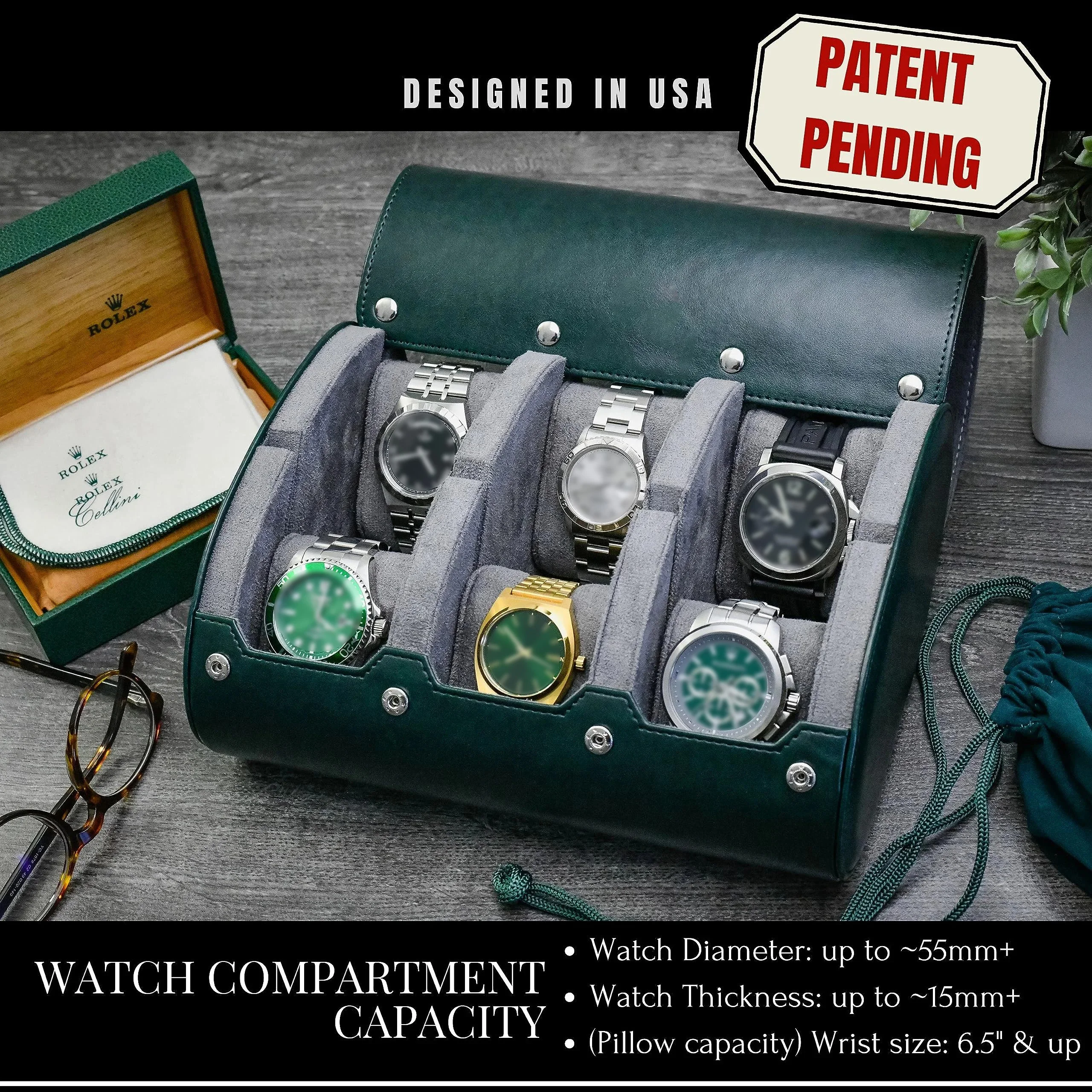 6 Slot Watch Case Storage Box for Men,Watch Travel Case Portable Storage Watch Display Holder for Wristwatches and Smart Watches