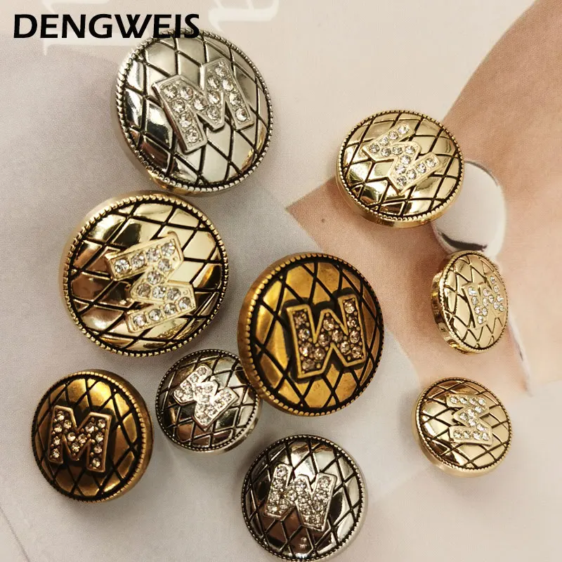 English Letter M Round Gold Metal Buttons For Clothing Women Coats Sweater Sewing Accessories DIY Handicraft Decorative Buttons