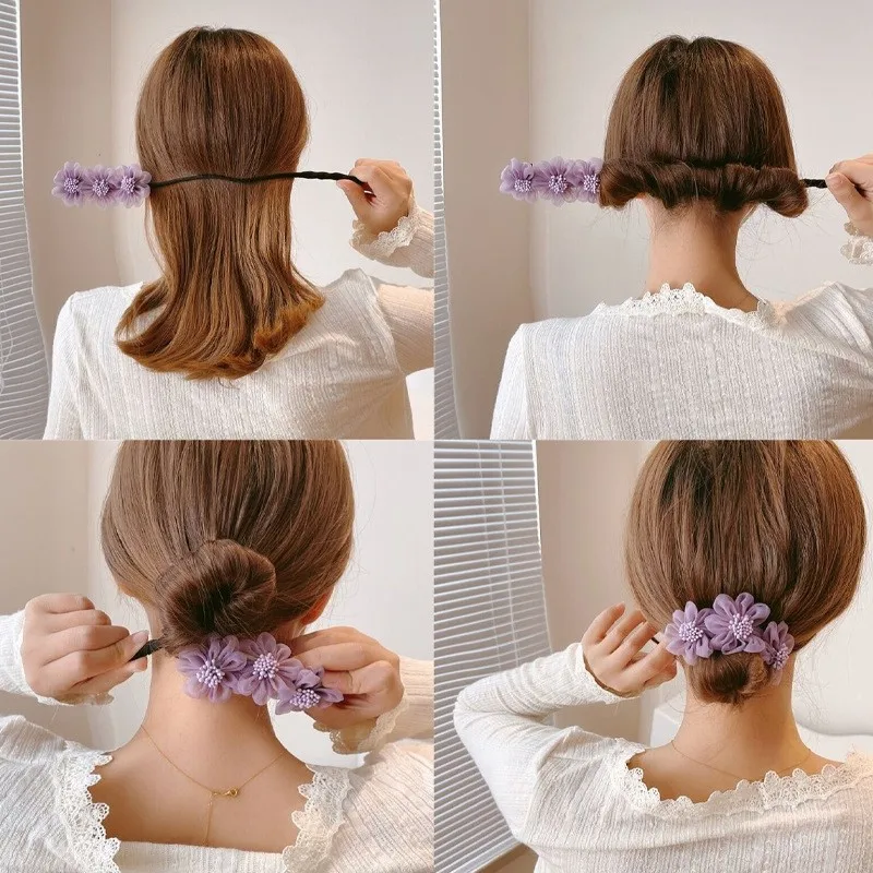 

Elegant Shell Pearl Lazy Hair Curler Bow Barrettes Braided Hair Artifact Vintage Women Flower DIY Hair Maker Tools Scrunchies