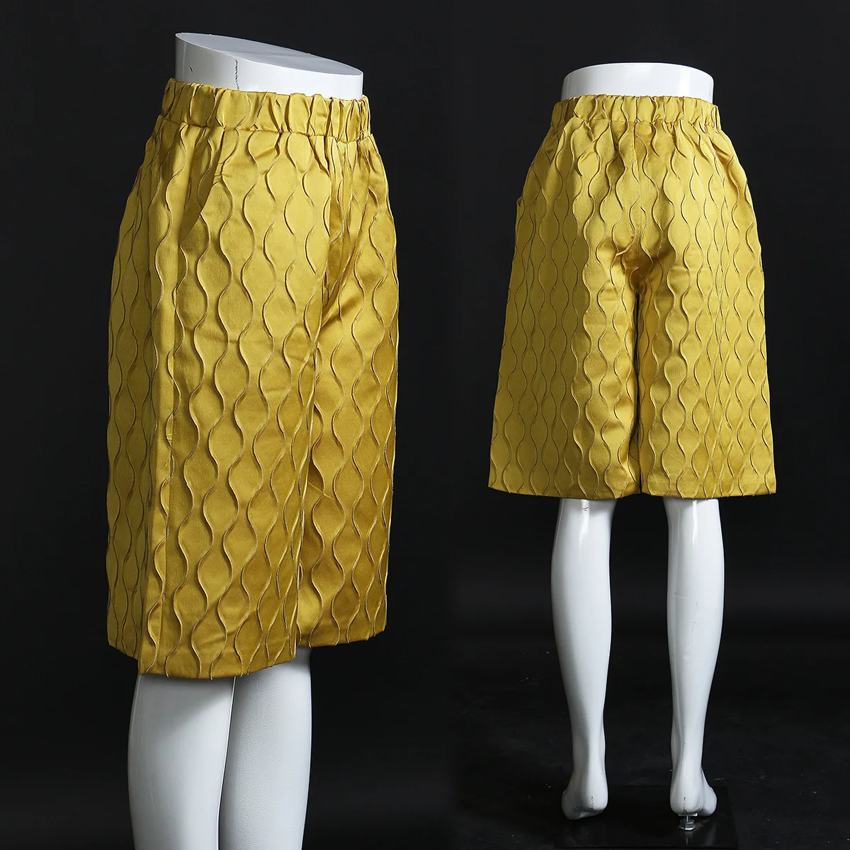 

Женские повседневные шорты с широкими штанинами, 3D-жаккардом в клетку, ярко-желтые, удобные, с высокой талией, укороченные