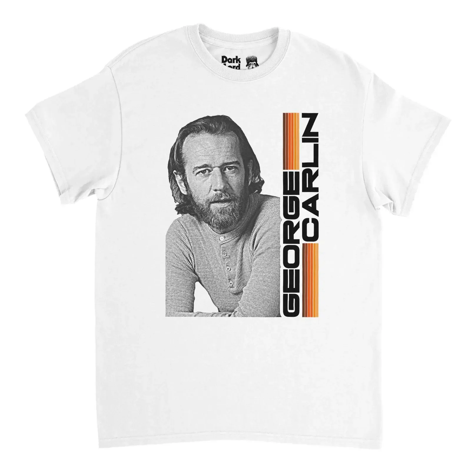George Carlin Portrait Retro Striped T Shirt Men's White Crew Neck  Stand up Comedian Casual Cotton vintage Washed streetwear