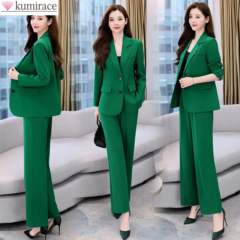 Fashion Casual Pants Suit the New Korean Pop Lapel Loose Pants Blouse Professional Suit Two-piece Women Elegant Set