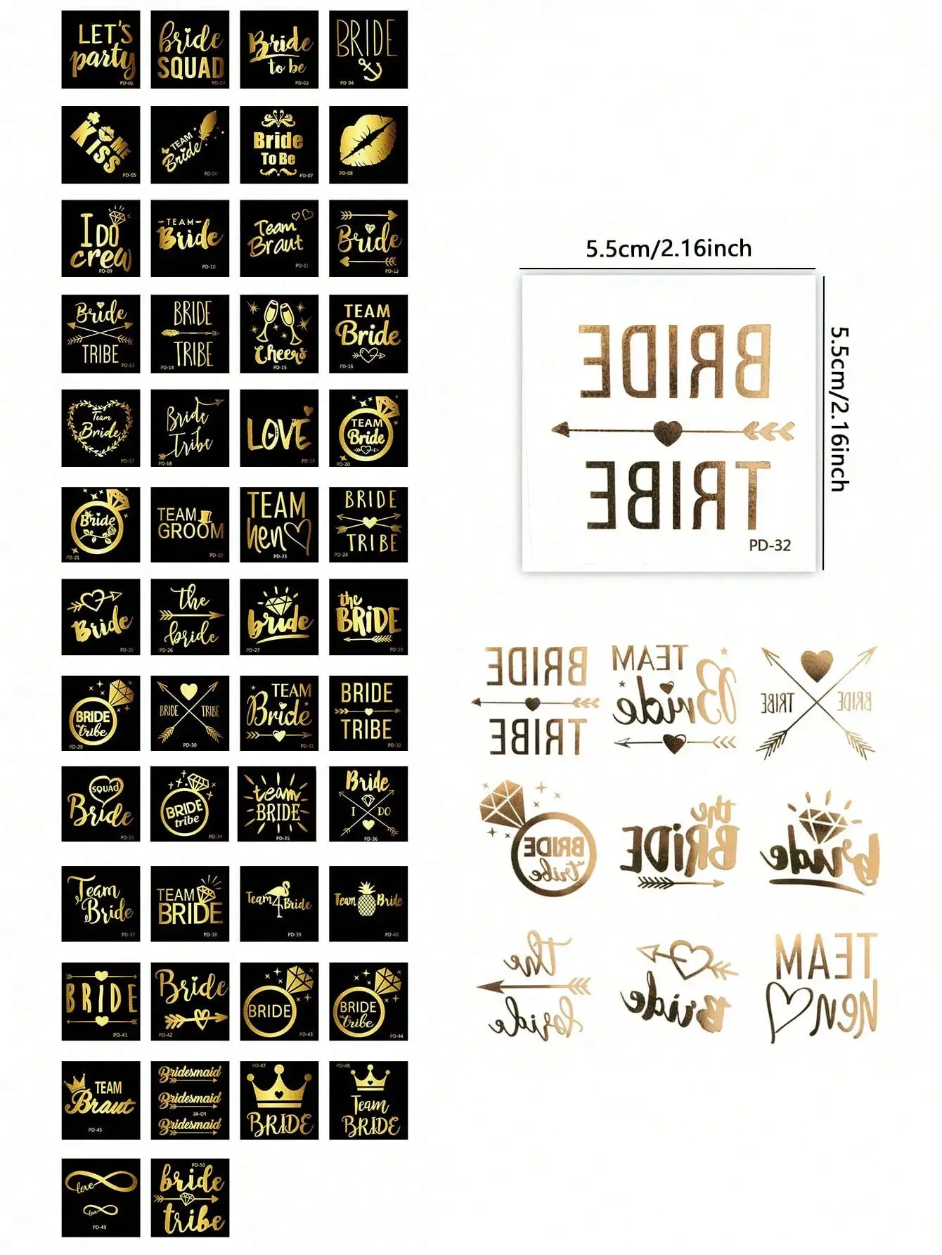 Gold Metal Temporary Tattoo Stickers for Brides 5/10/20 Pack Plastic Wedding Party Supplies Single Ladies Gift