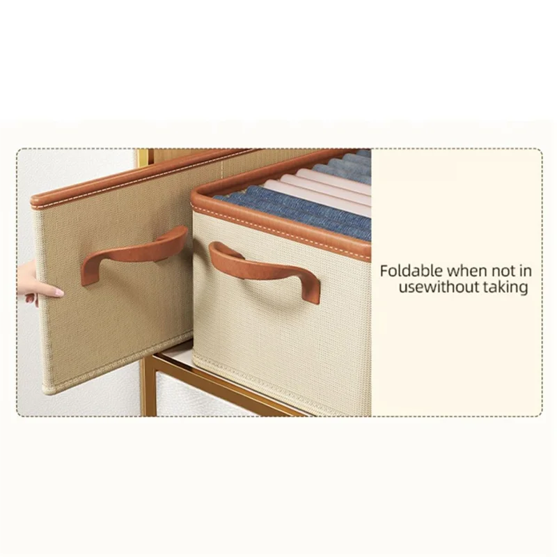 

N04R 2X Clothing Storage Bins For Closet With PU Handles,Foldable Drawer Clothes Organizer For Organizing Wardrobe 25L