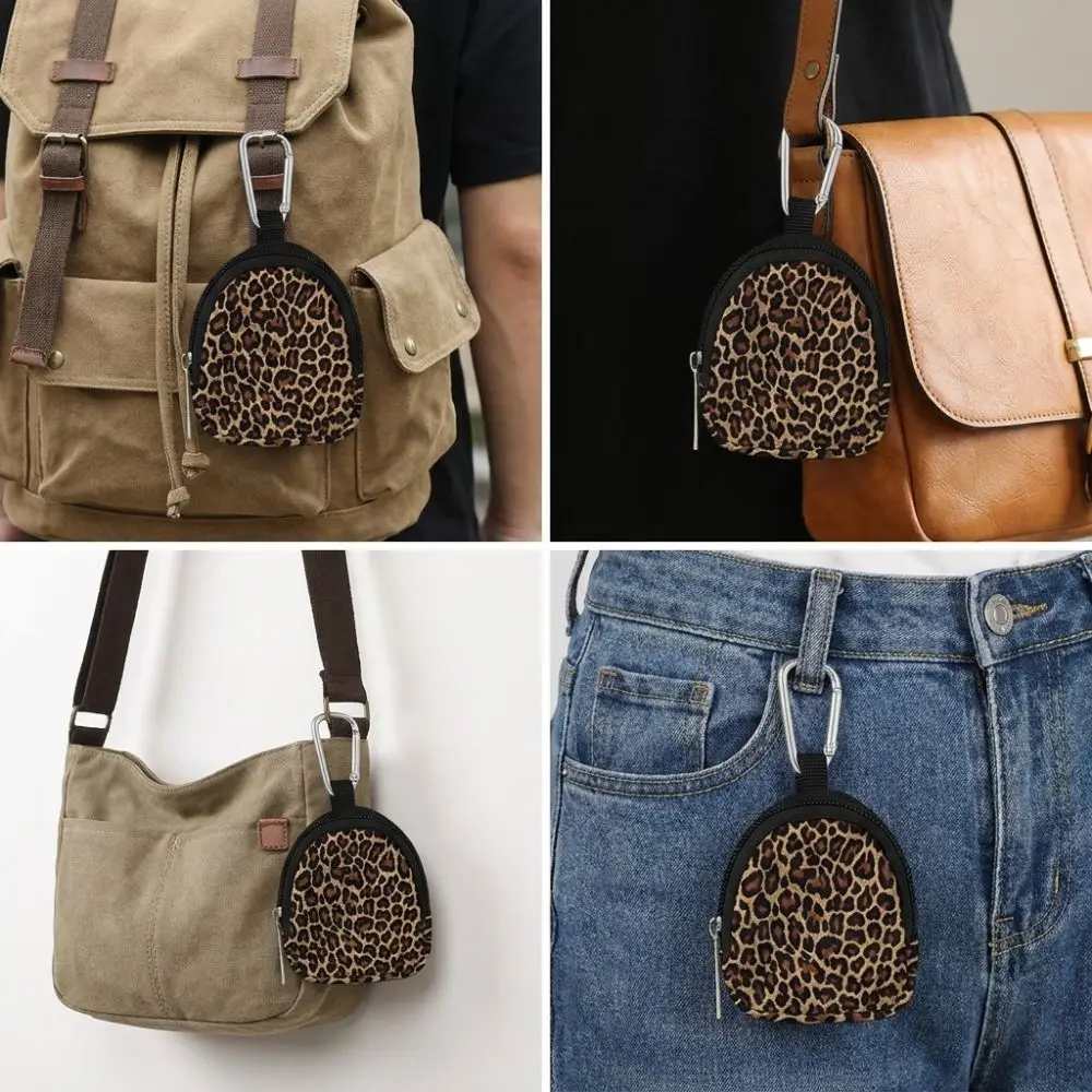 Mini Size Coin Pouch Key Wallet Leopard Print Earphone Holder Car Key Case Zipper Closure Multifunctional Key Case Household Use
