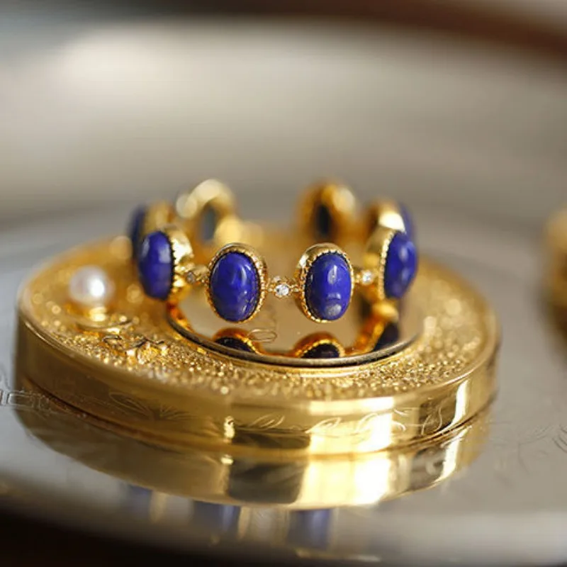 Fashion Lapis Lazuli Crystal Adjustable Ring Women Personalized New Stainless Steel Knuckle Ring Jewelry Accessories Wholesale
