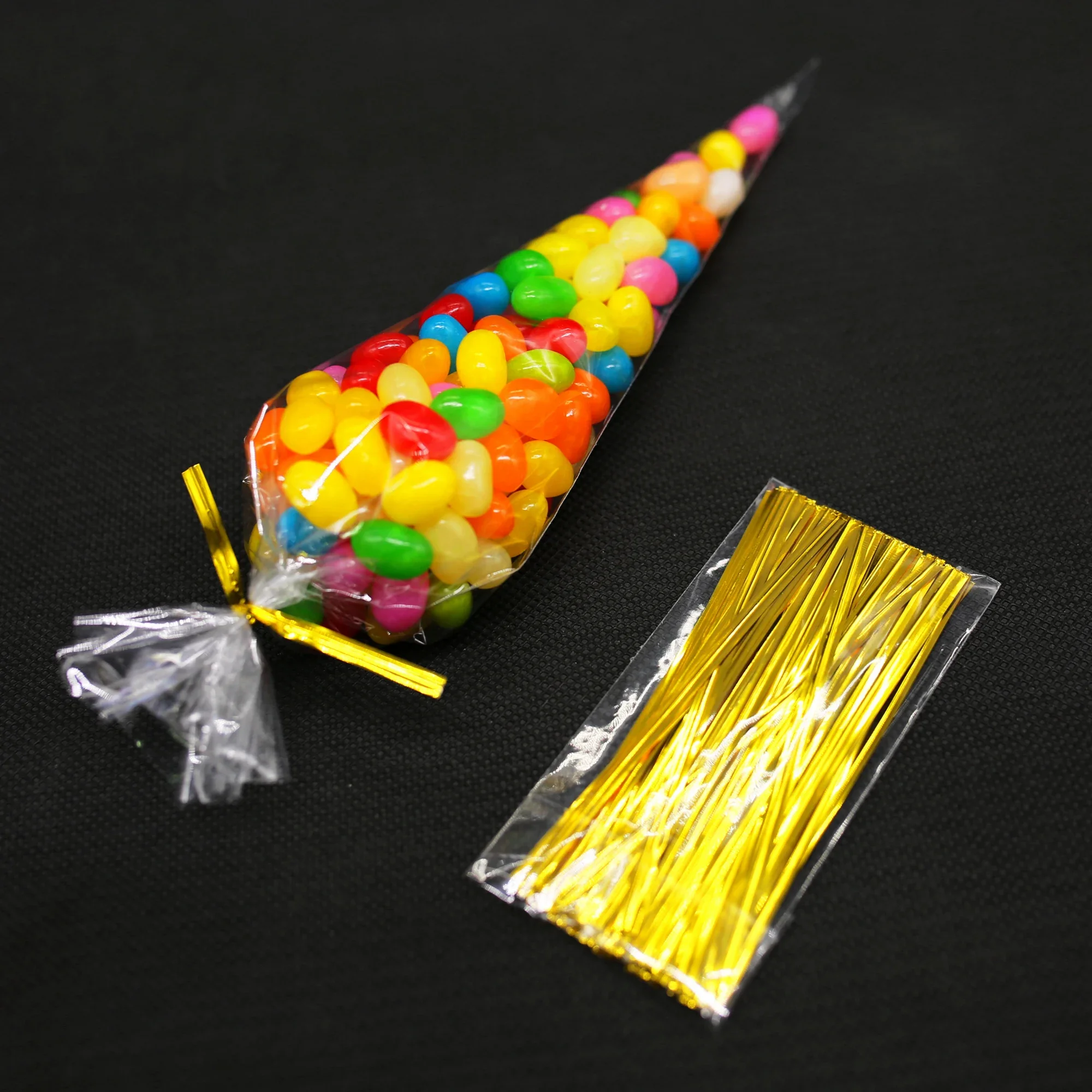 100pcs Transparent Candy Packing Bags Wedding Birthday Party Decoration Sweet Cellophane Candy Bag Cone Storage Packaging Bag