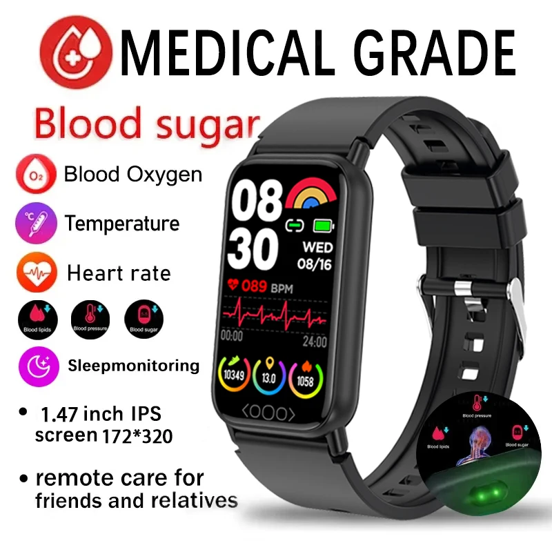 2024 New Blood Glucose Monitor Health Smart Watch Men ECG+PPG Blood Pressure Measurement IP68 Waterproof Sport Women Smartwatch