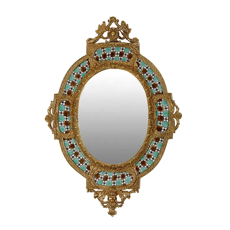 Unique Decoration Wall Mirror Brass Metal Frame Wall Mirror Cosmetic Mirror Living Room Bedroom Entrance Road Home Decoration