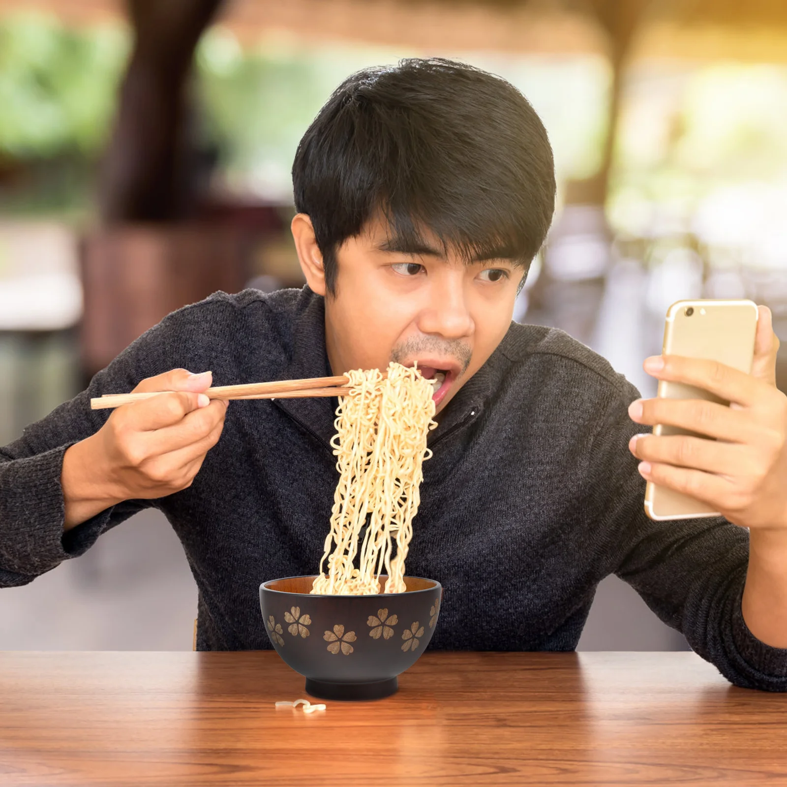 

1Pcs Wood Bowl Soup Salad Rice Serving Bowl Kitchen Tableware Rice Storage Holder Kitchen Supplies