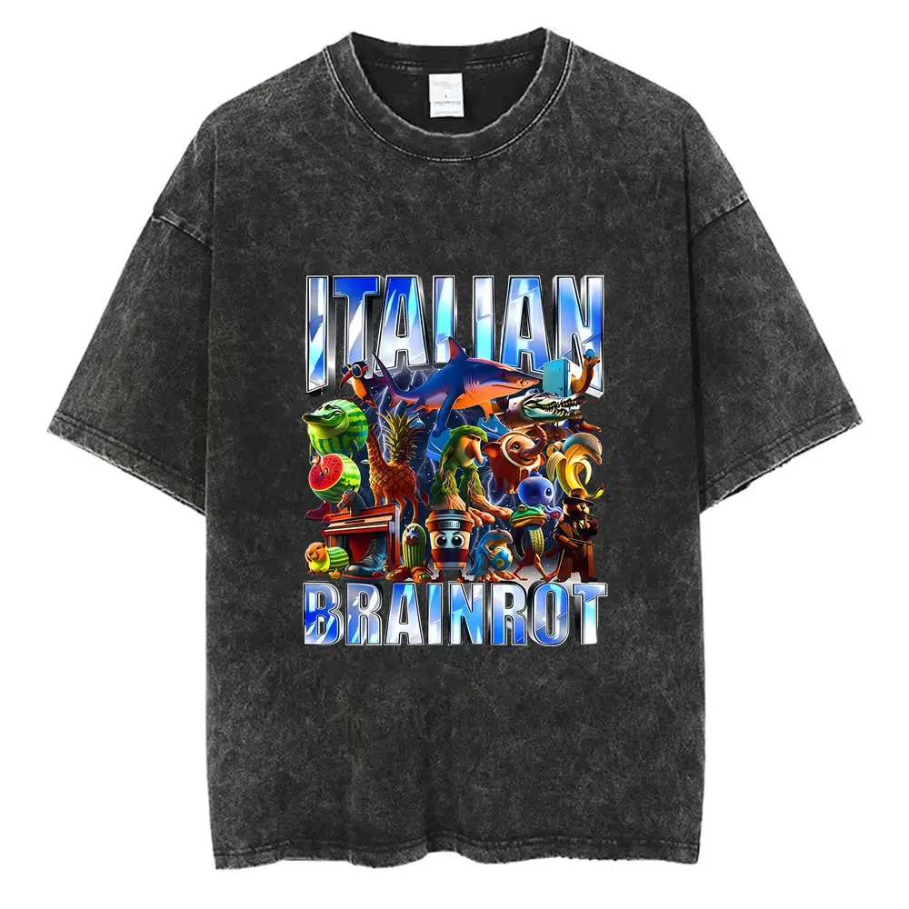 

Funny Italian Brainrot Vintage Washed T-shirt Six Seven 67 Number Tshirt Men Women Casual Oversized Streetwear Male Casual Tees