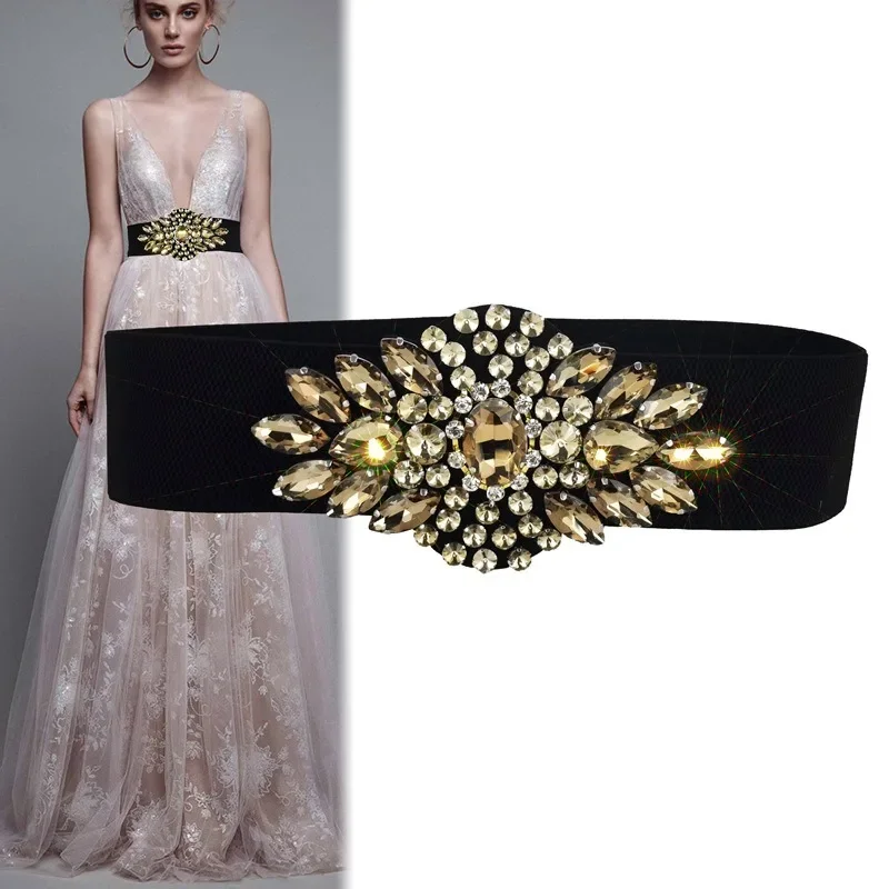 

2024 New Belt Women's Wide Handmade Crystal Rhinestone Inlay With Dress Decorative Dress Waist Seal