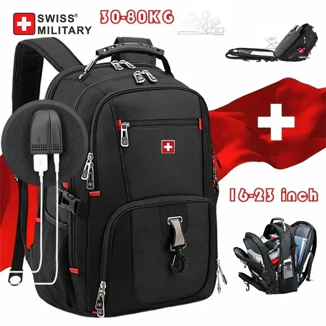 SWISS 17' Laptop Backpack Waterproof USB Charge Port Swiss-style Multifunctional Rucksack Schoolbag Mochila Hiking Travel Bag