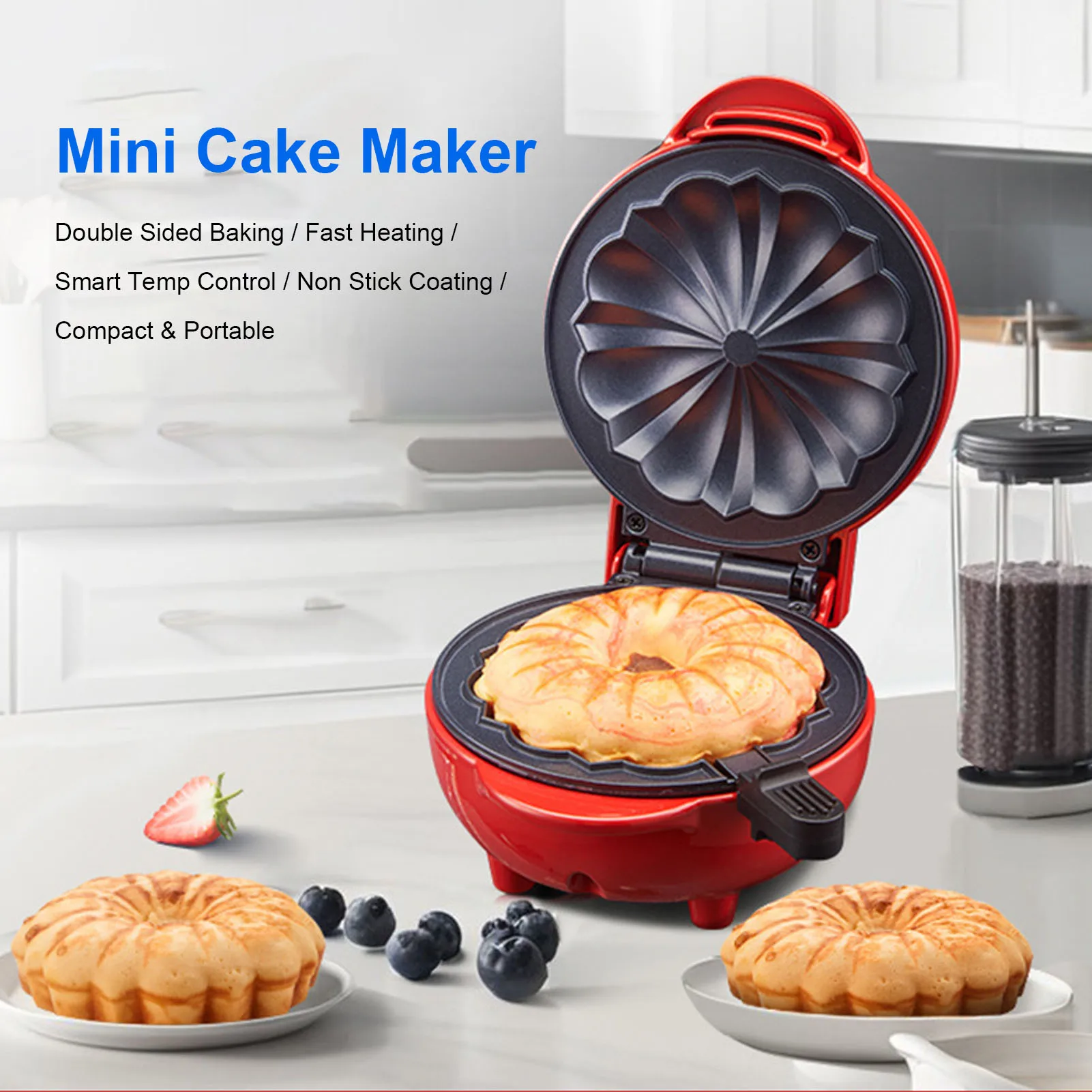 

Cake Maker Machine Double Sided Heating Non Stick Coating Waffle Maker with Indicator Light for Breakfast Snacks Desserts