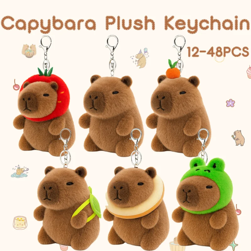 

12-48PCS Capybara Plush Keychain Capibara Peluches Stuffed Animals Bag Charms Kids Party Favors Christmas Tree Decor(4.7inch)